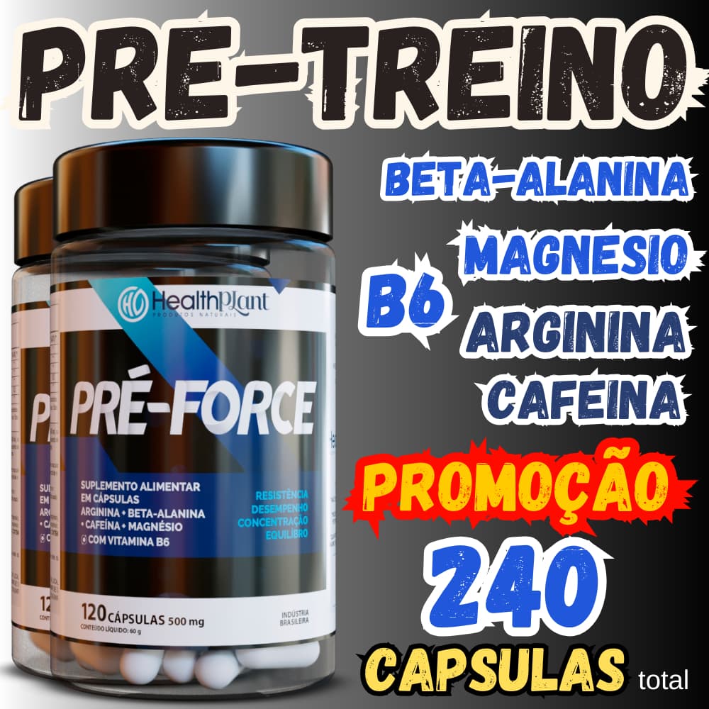 Pré-Force - Suplemento Pré-Treino com Cafeína, Beta-alanina, Arginina, Taurina e Magnésio