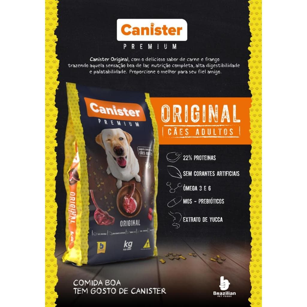 Ração Premium Canister Original 22% Proteina 15kg - Ração sem Corantes para Cães Adultos