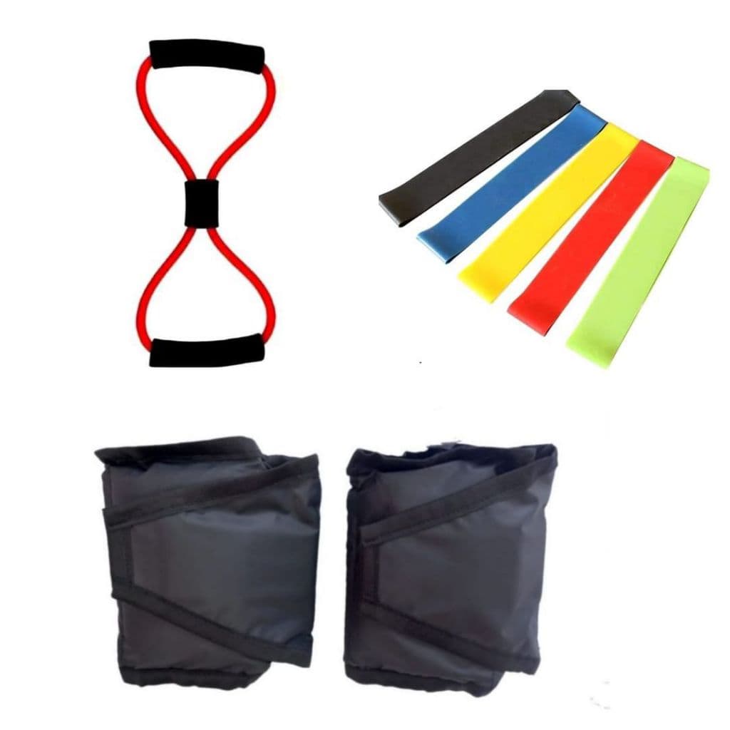 Kit Caneleira 1kg + Mini Band + Elástico - Treino Funcional Completo