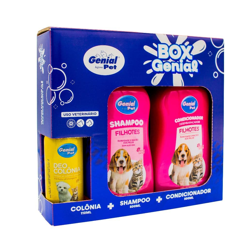 KIT BOX PRESENTE - Shampoo, Condicionador e Colônia para Cães e Gatos Genial Pet