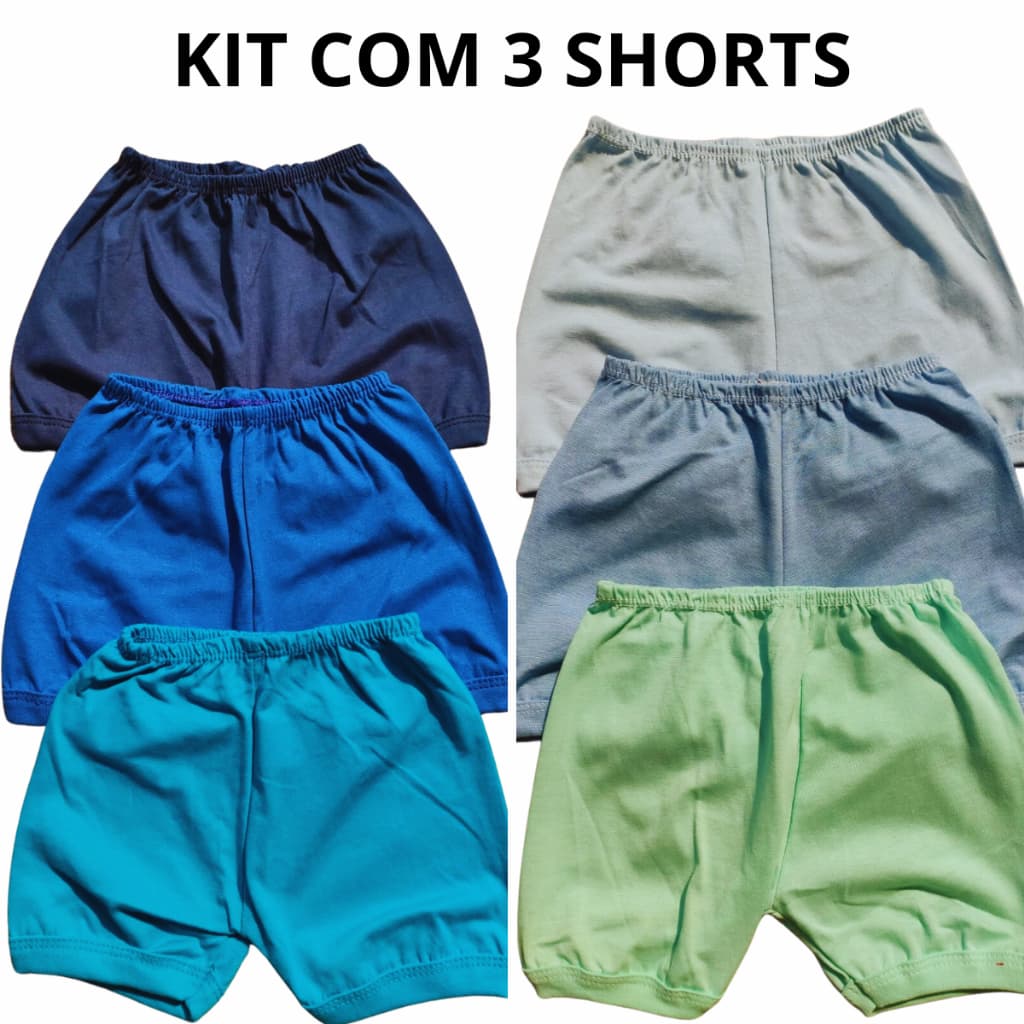 Kit 3 Shorts Tapa Fralda Bebê Algodão MeninoTamanho P M G GG