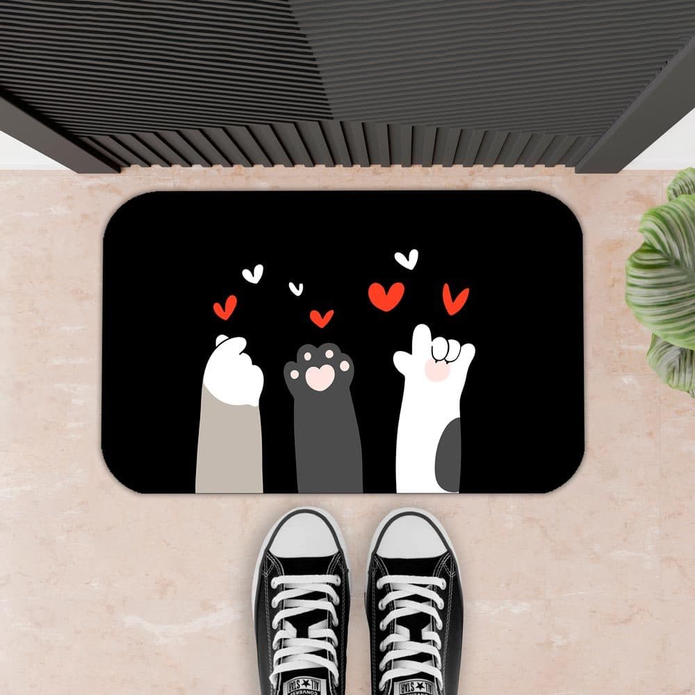 Tapete Decorativo Para Porta, banheiro, entrada, Antiderrapante Engraçado - 34X60 - PATINHAS GATOS