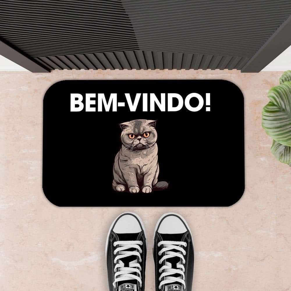 Tapete Decorativo Para Porta, banheiro, entrada, Antiderrapante Engraçado - 34X60 - BEM VINDO GATO