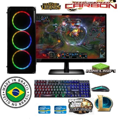computador gamer i3 8gb completo barato ssd128g+hd500 monitor 19'' cs LOL mine gta5_offline Roblox