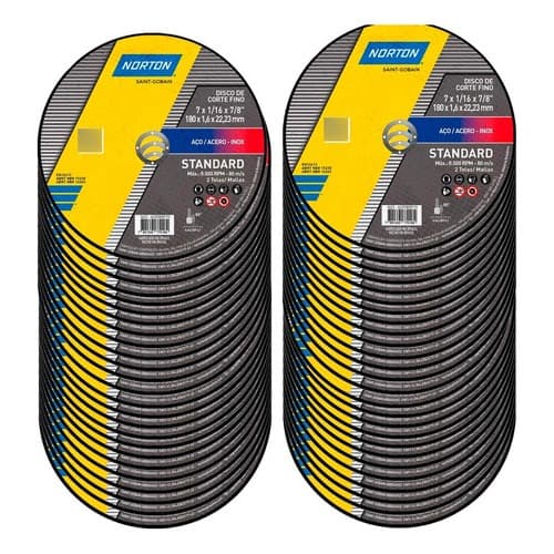 KIT 5 - 10 - 25 Disco Corte  Esmerilhadeira Lixadeira Grande 7 Polegadas 180 mm Norton Profissional