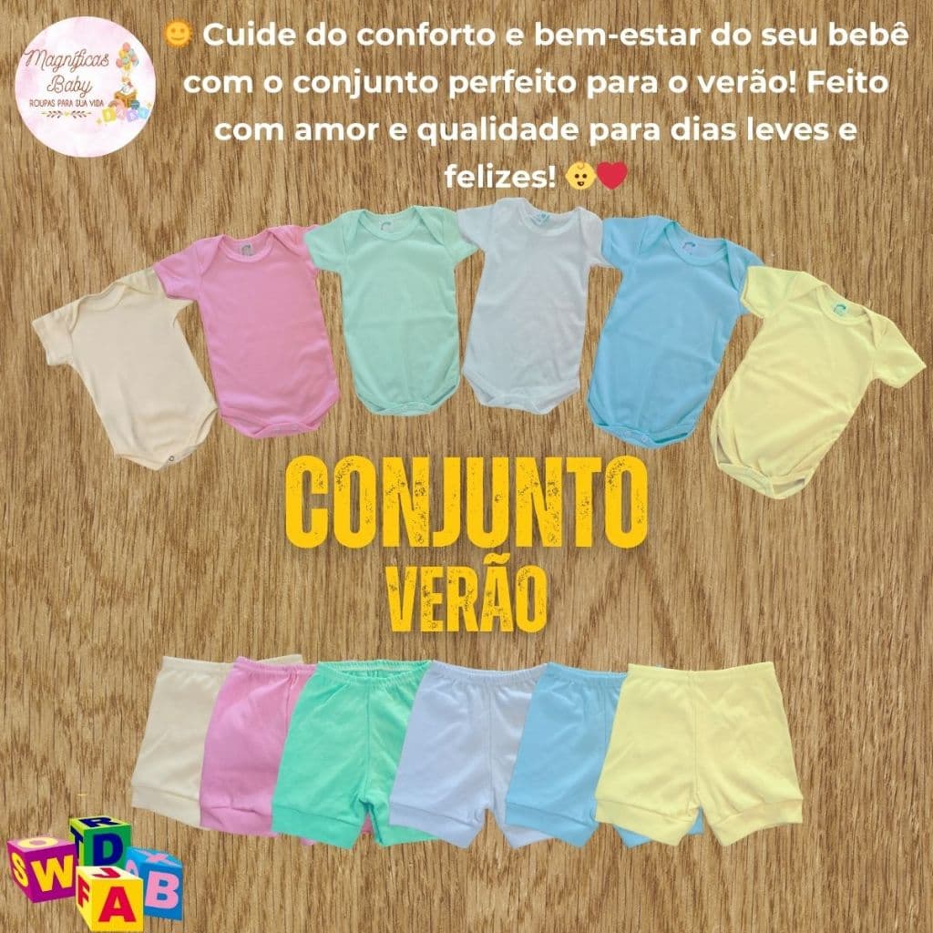 Conjunto Verão Bebê Body e Short Conjunto Body Manga Curta e Short Kit Body e Short Roupa de Bebê Enxoval Bebê Verão