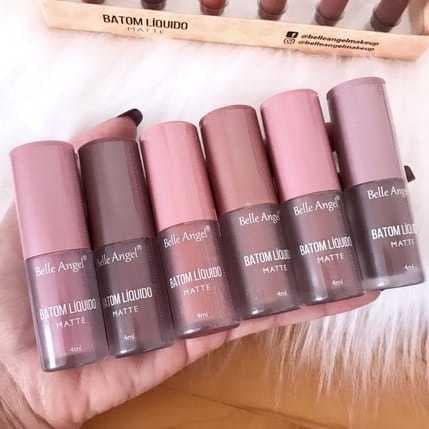 Belle Angel Batom Liquido Matte Cores Nude e Avermelhados- 12 Tons