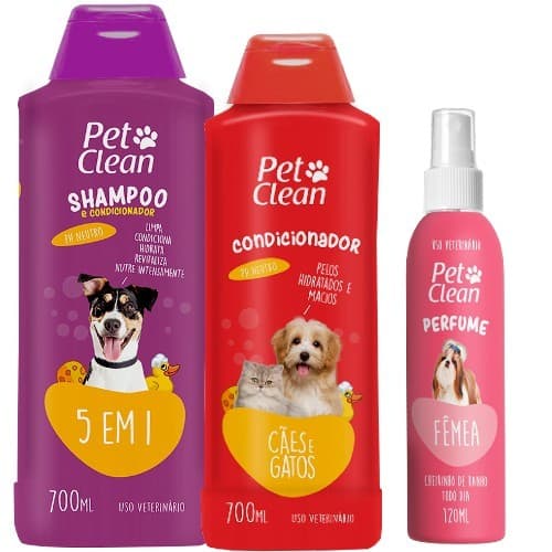 Kit Shampoo 5 em 1 Condicionador e Perfume Pet Para Cachorro e Gatos - Banho e Tosa
