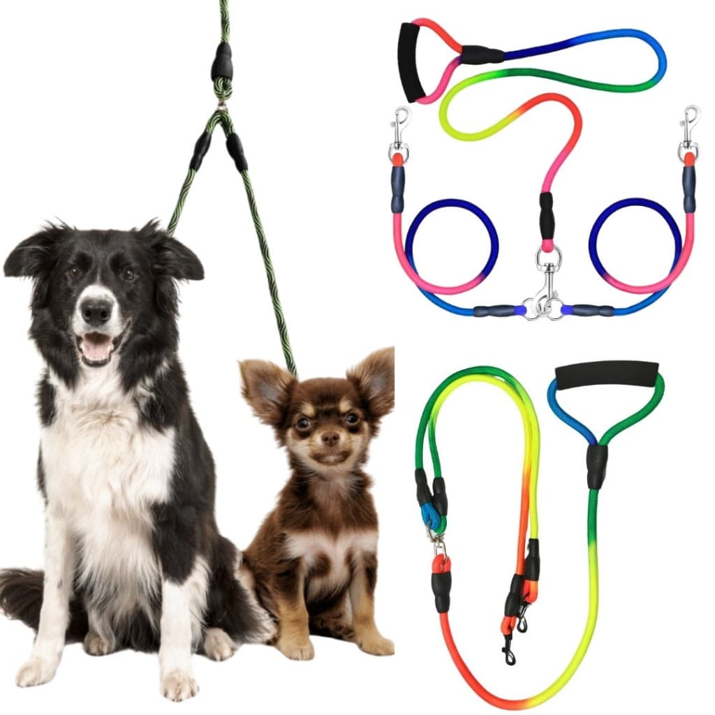 Coleira Guia De Corda Dupla 2 em 1 Para Passeio Reforçada Colorida Para Cachorro Pequeno e Médio Porte LR-0265