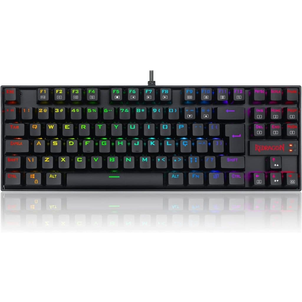 Teclado Mecânico Gamer RGB Kumara com Switch Azul Padrão ABNT-2, Redragon