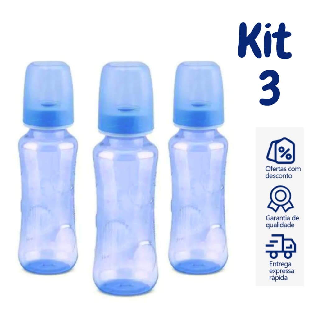 KIT 3 Unidades de Mamadeiras Para Bebê