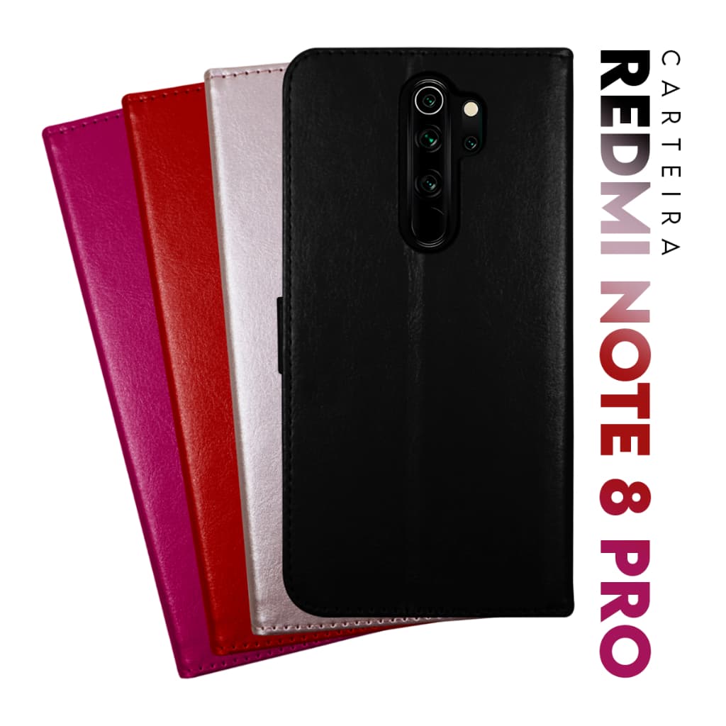 Capa Case Capinha Carteira Flip Cover Couro Sintético PRETA Para Xiaomi Rdmi Note 8 Pro tela 6.53 Cell in Power25