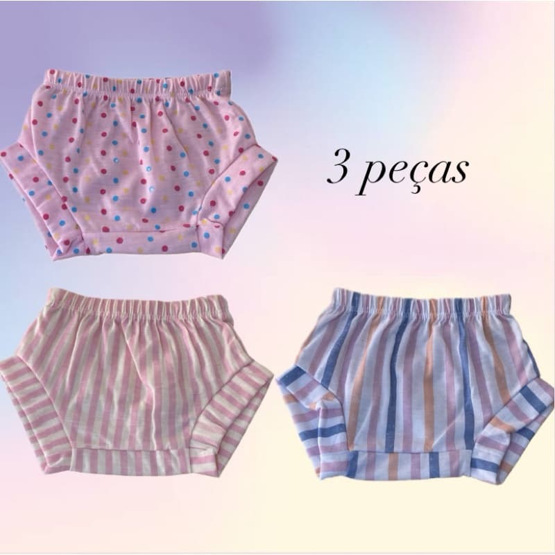 Kit 3 tapa fralda bebê shortinho bebe 100% algodão menino e menina enxoval dia a dia verão