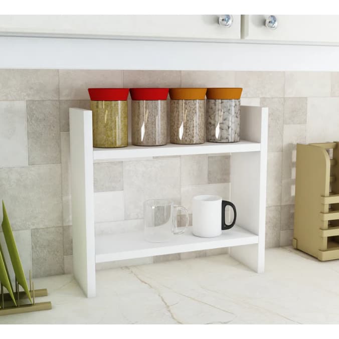 Organizador prateleira multiuso branco cozinha porta tempero, expositor para xícaras, potes e decoração Mobilux Móveis