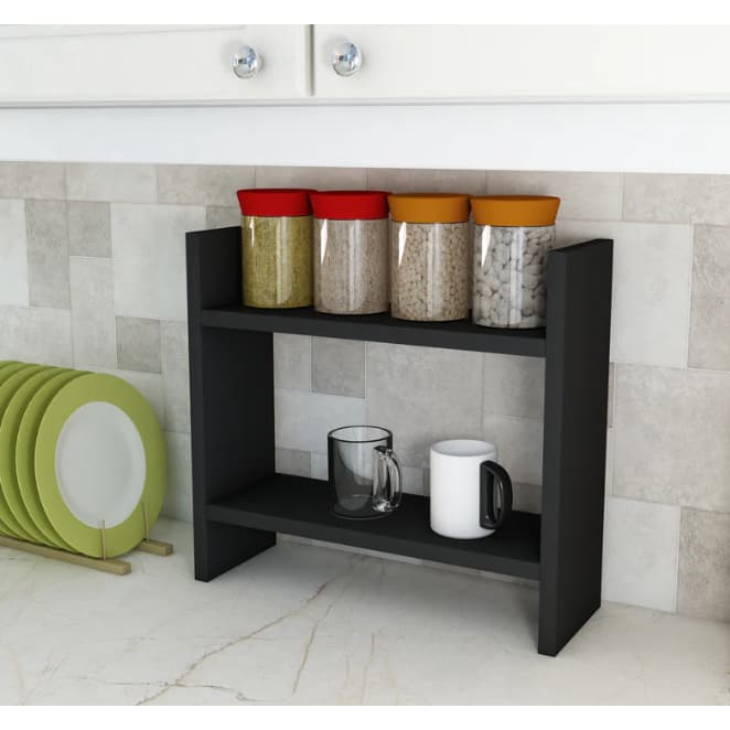 Organizador prateleira multiuso preto cozinha porta tempero, expositor para xícaras, potes e decoração Mobilux Móveis