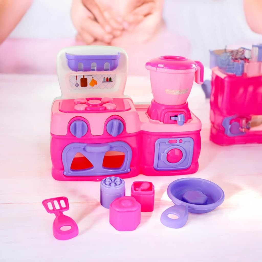 Mini Cozinha Rosa com Fogão, Forno, Liquidificador, Espátula e Outros Acessórios Cozinha de Brinquedo Fogão de Brinquedo Forno de Brinquedo Culinária Infantil Brincadeira Educativa Desenvolvimento Criativo Presente para Crianças