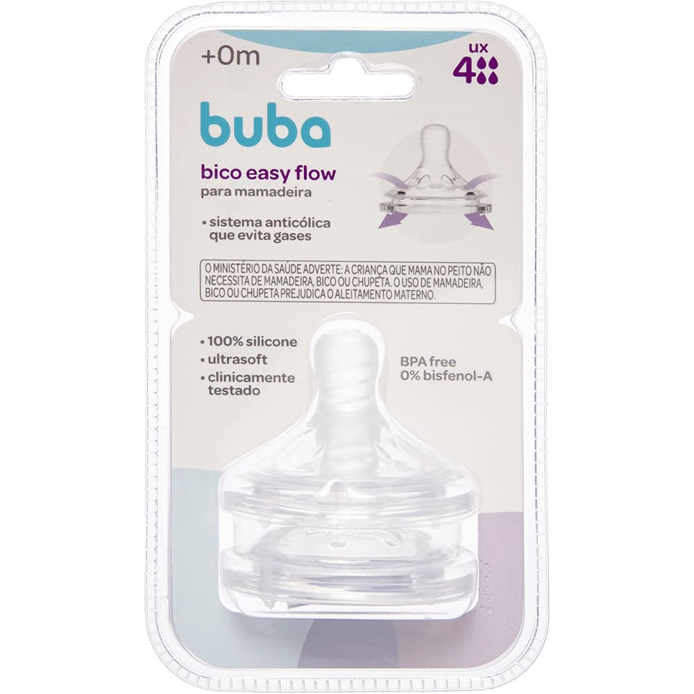 Bico Mamadeira Buba Fluxo Easy Flow Compatível com Todas Mamadeiras Buba