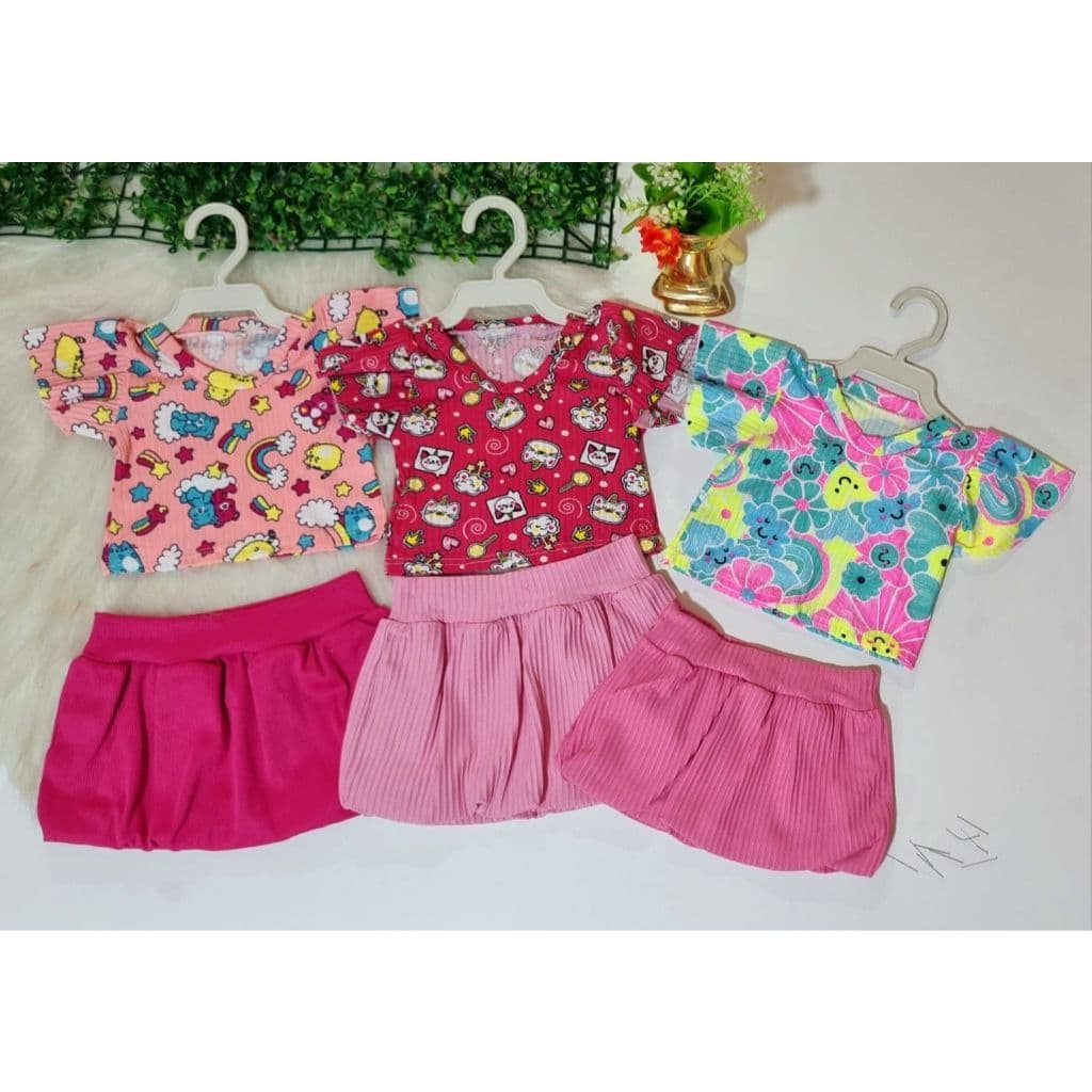 Conjunto Bebê Menina Blusa com Saia Balonê Roupa para bebês menina conjuntinho verão