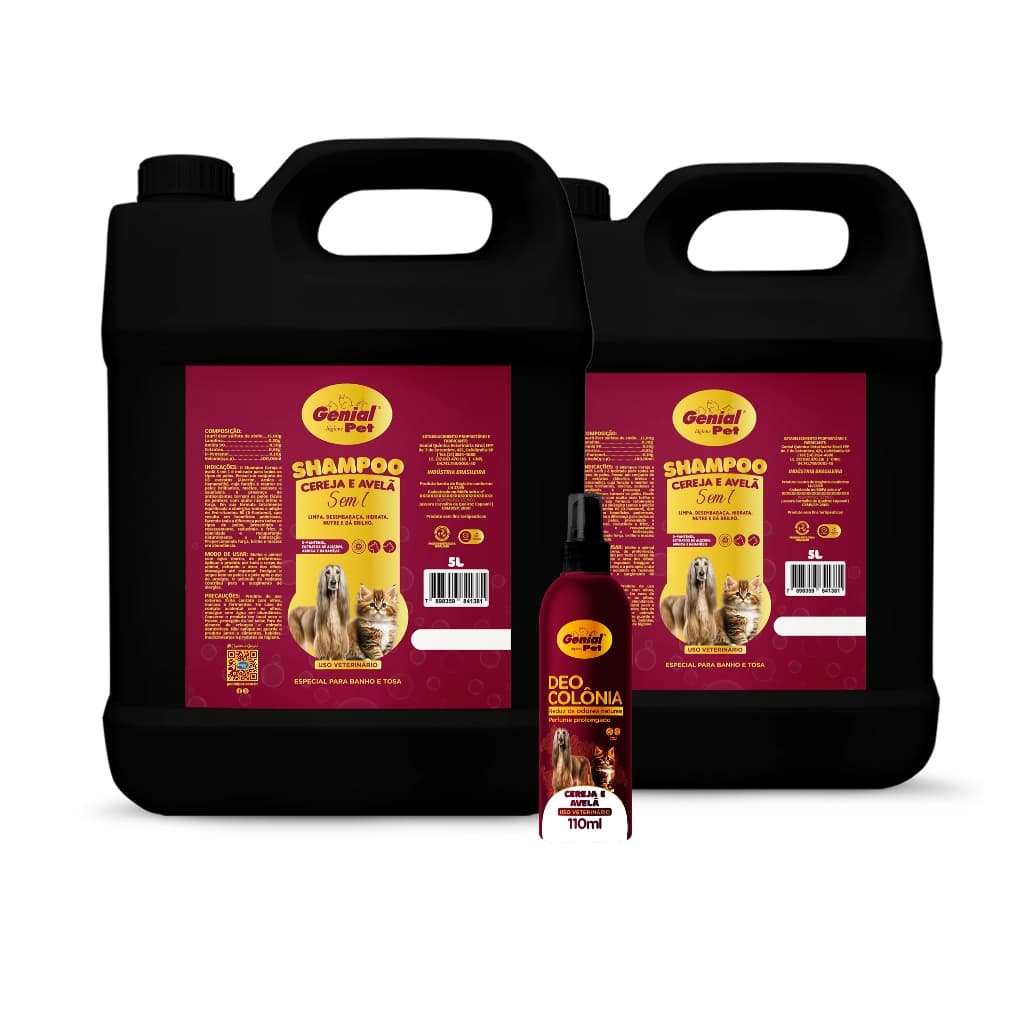 Kit 2 Shampoo 5 Em 1 Cereja E Avelã 5l + Colônia 110ml para Cães e Gatos Genial Pet