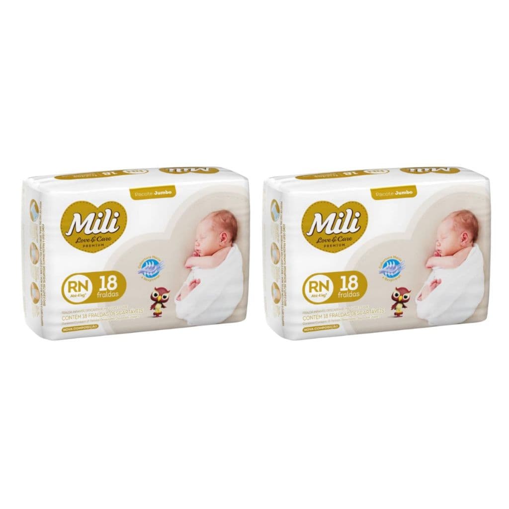 Kit Fralda RN descartável Mili Love & Care Jumbo com 36 Unidades - 2 pacotes