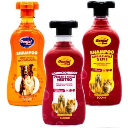 Shampoo Creme Condicionador e Shampoo Anti Pulgas Genial Pet 500 mil para Cachorro e Gato - Imediato