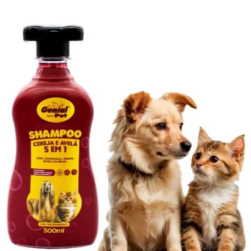 Shampoo ou Condicionador 5 em 1 Avela e Cereja Força e Brilho para Cachorro e Gato Genial Pet 500ml
