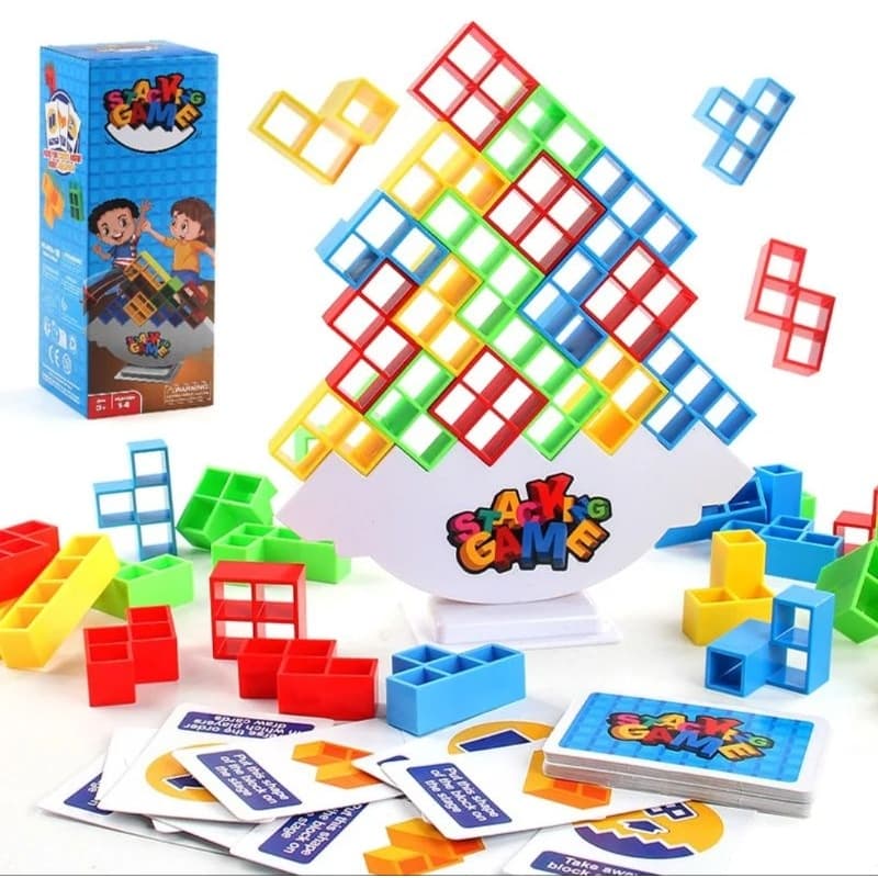 Jogo de brinquedo empilhamento de torre de tetra, 32 peças, jogo de tabuleiro familiar, jogo de bloco de empilhamento de equilíbrio, ótimo para família e festas