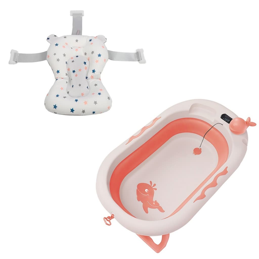 Banheira de Bebe Com Suporte Infantil Dobrável Viagem Portátil Bebê Azul Rosa Banheira Dobrável Silicone Abre e Fecha