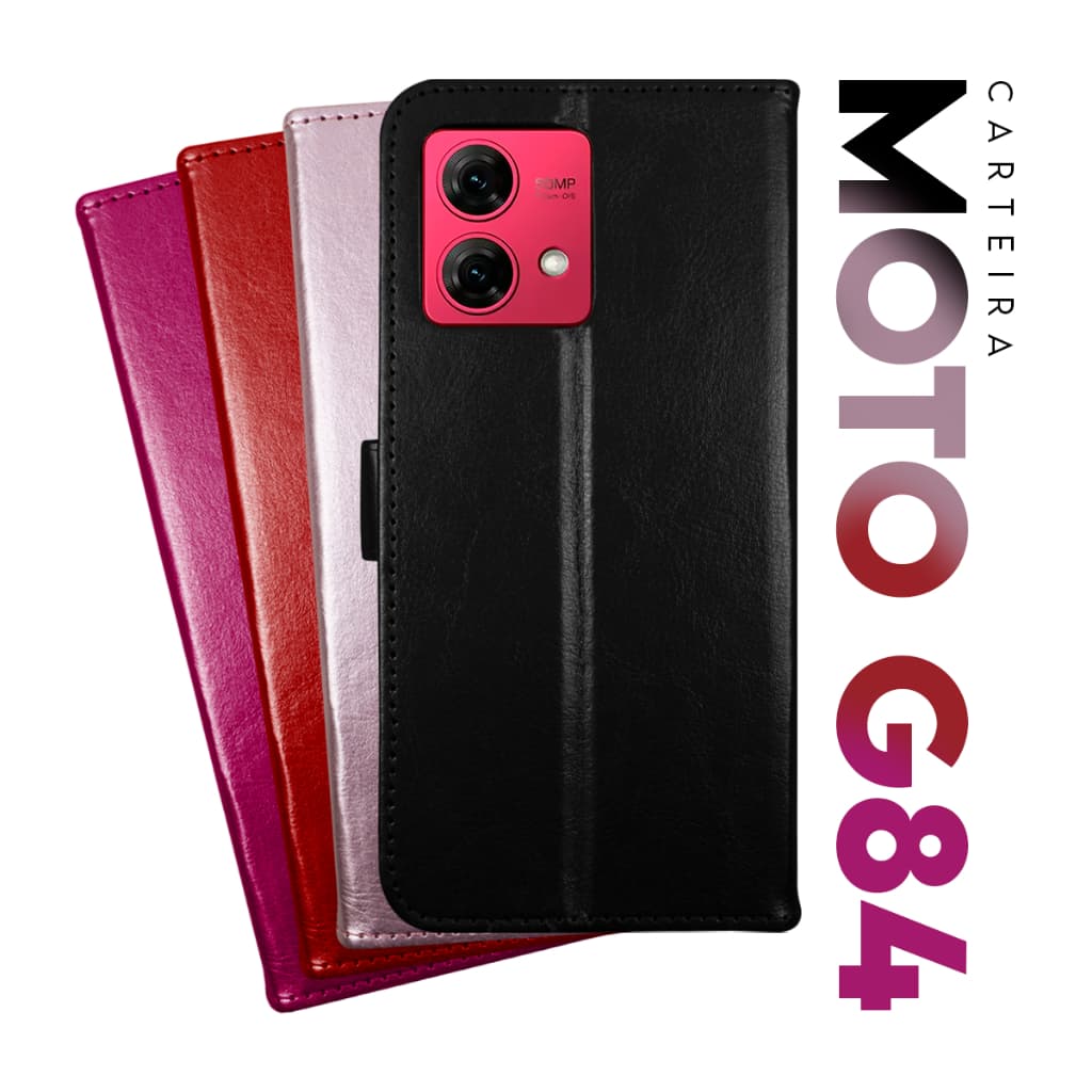 Capa Case Capinha Carteira Flip Cover Couro Sintético PRETA Para Motorola Moto G84 Xt2347 tela 6.55 Cell in Power25