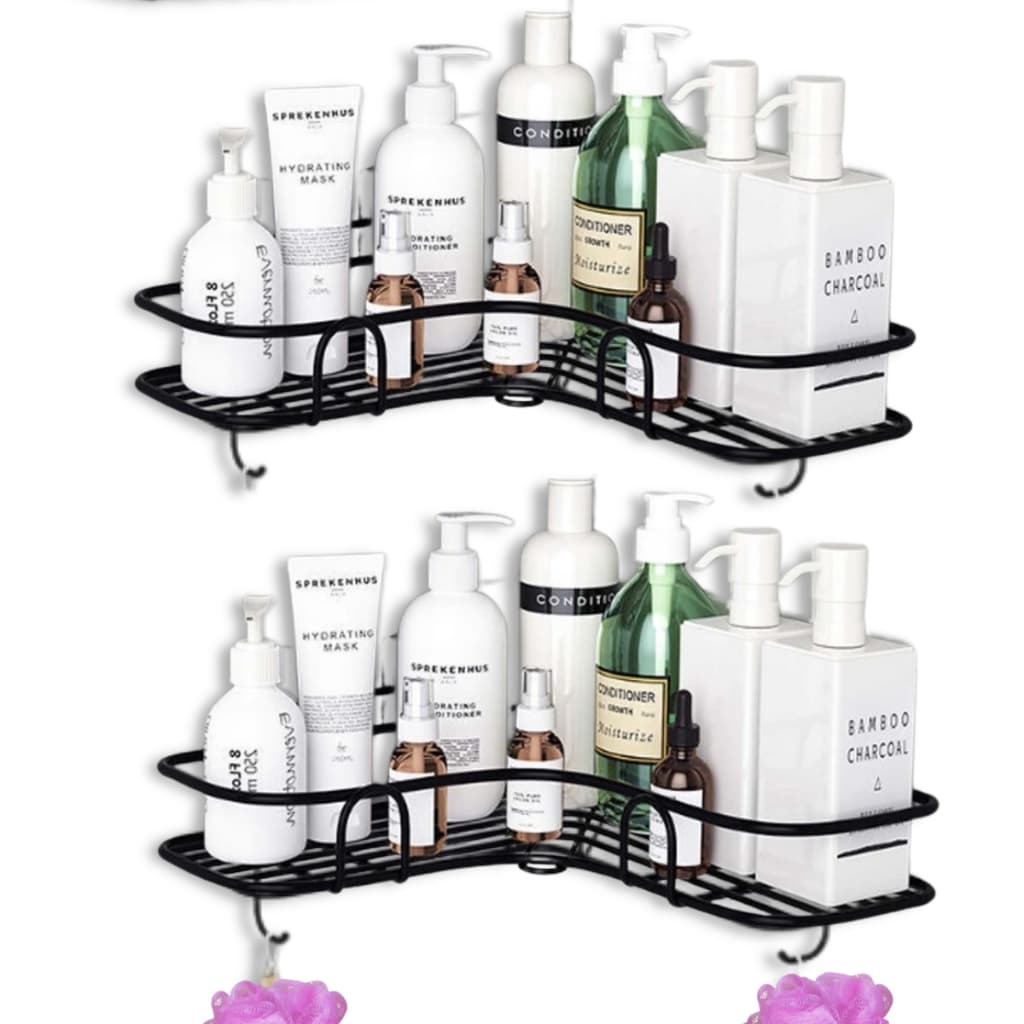 Kit 2 Prateleiras Com Gancho Suporte Com Adesivos Para Parede Banheiro Cozinha Lavanderia
