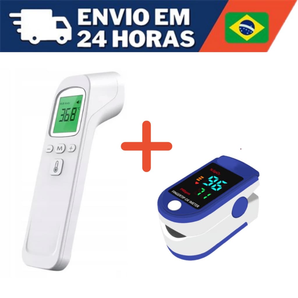Termometro Infravermelho De Medir Febre + Oxímetro De Dedo Digital Medidor De Saturação