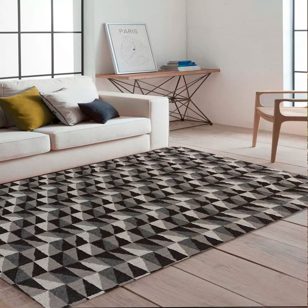 Tapete para Sala/Quarto 1,00 x 1,35m Jacquard Geométrico com Base Antiderrapante - Tapetes Decorativo Estampado