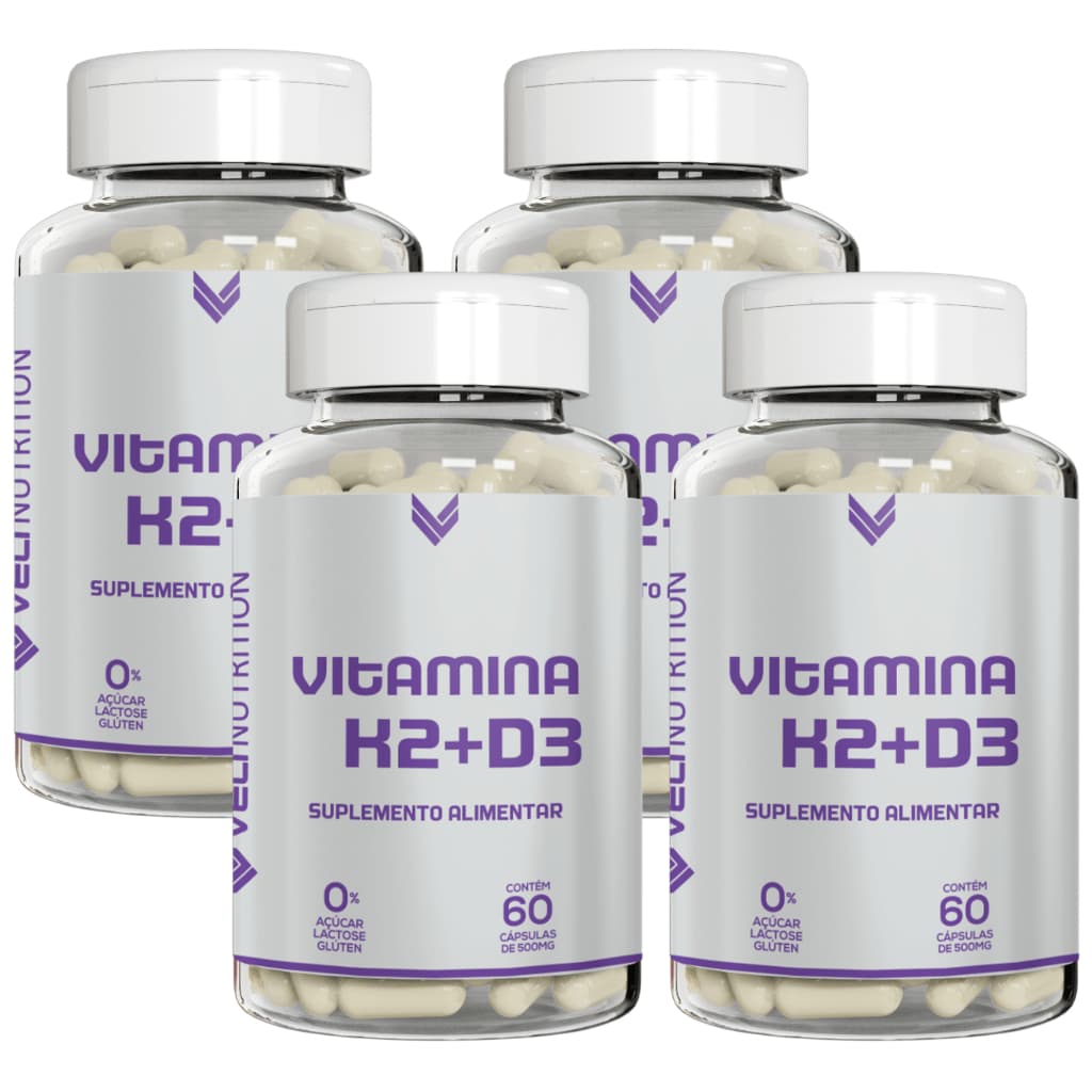 Kit Combo 04 UND Vitamina K2 Mk7 + Vitamina D 240 Cápsulas Veli Nutrition
