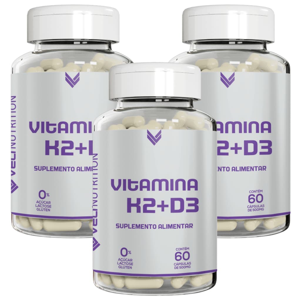 Kit Combo 03 UND Vitamina K2 Mk7 + Vitamina D 180 Cápsulas Veli Nutrition