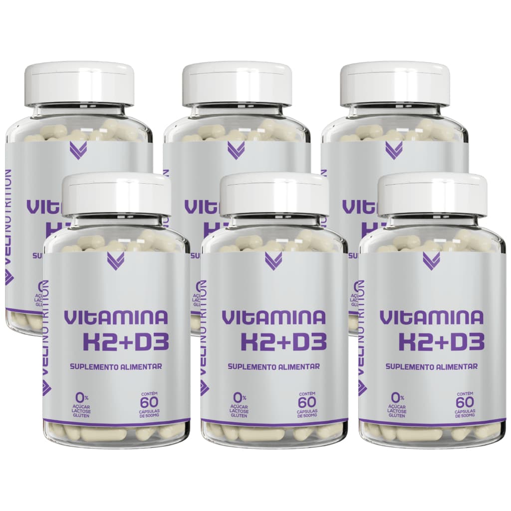 Kit Combo 06 UND Vitamina K2 Mk7 + Vitamina D 360 Cápsulas Veli Nutrition