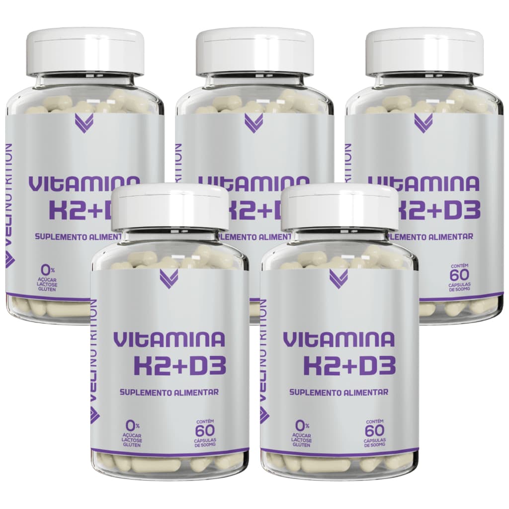 Kit Combo 05 UND Vitamina K2 Mk7 + Vitamina D 300 Cápsulas Veli Nutrition