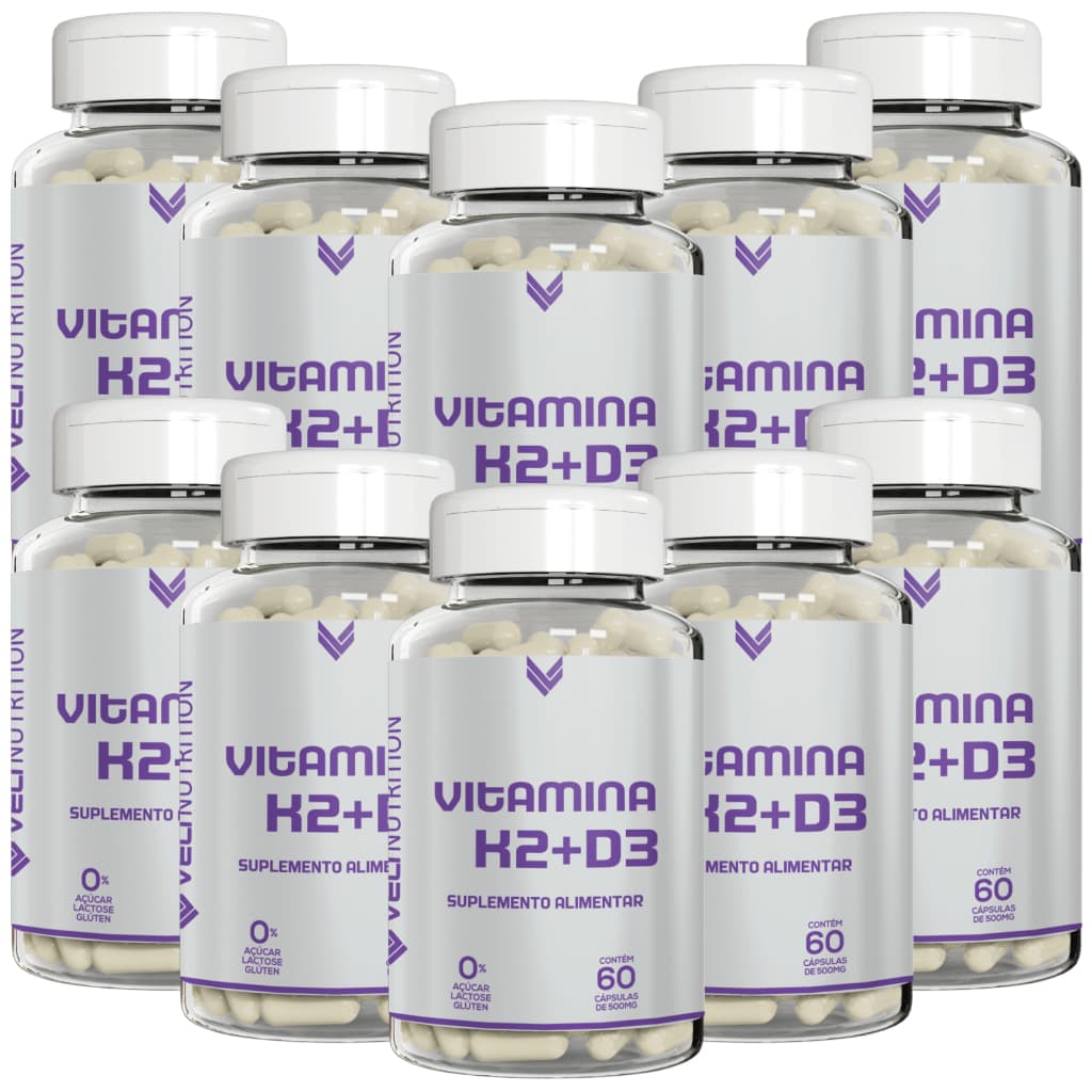 Kit Combo Atacado 10 UND Vitamina K2 Mk7 + Vitamina D 600 Cápsulas Veli Nutrition