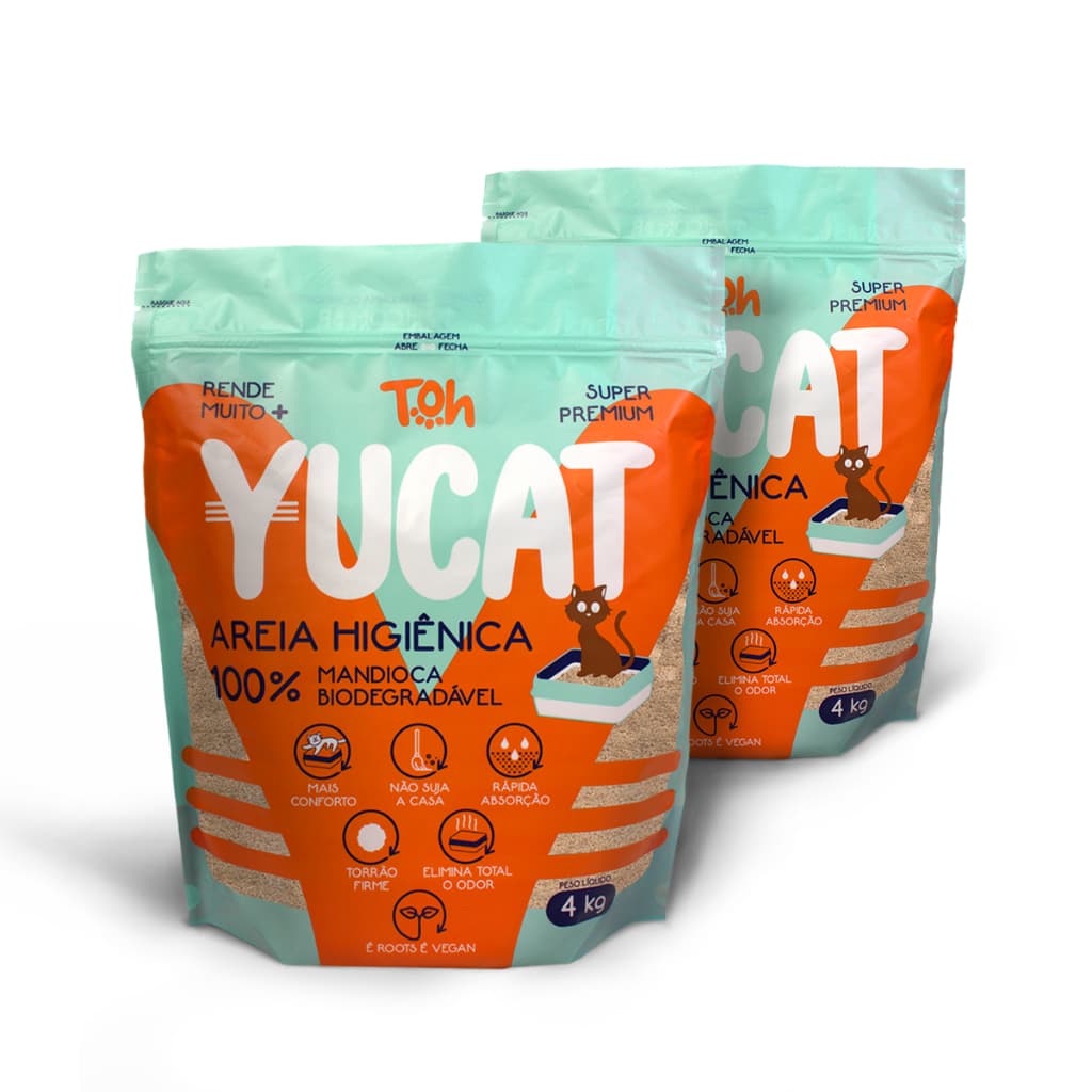 Kit 2 Areias Mandioca de Gato Sem Cheiro Biodegradável Higiênica Yucat Mandioca Fina Areia Sanitária 4kg Premium Toh Dog