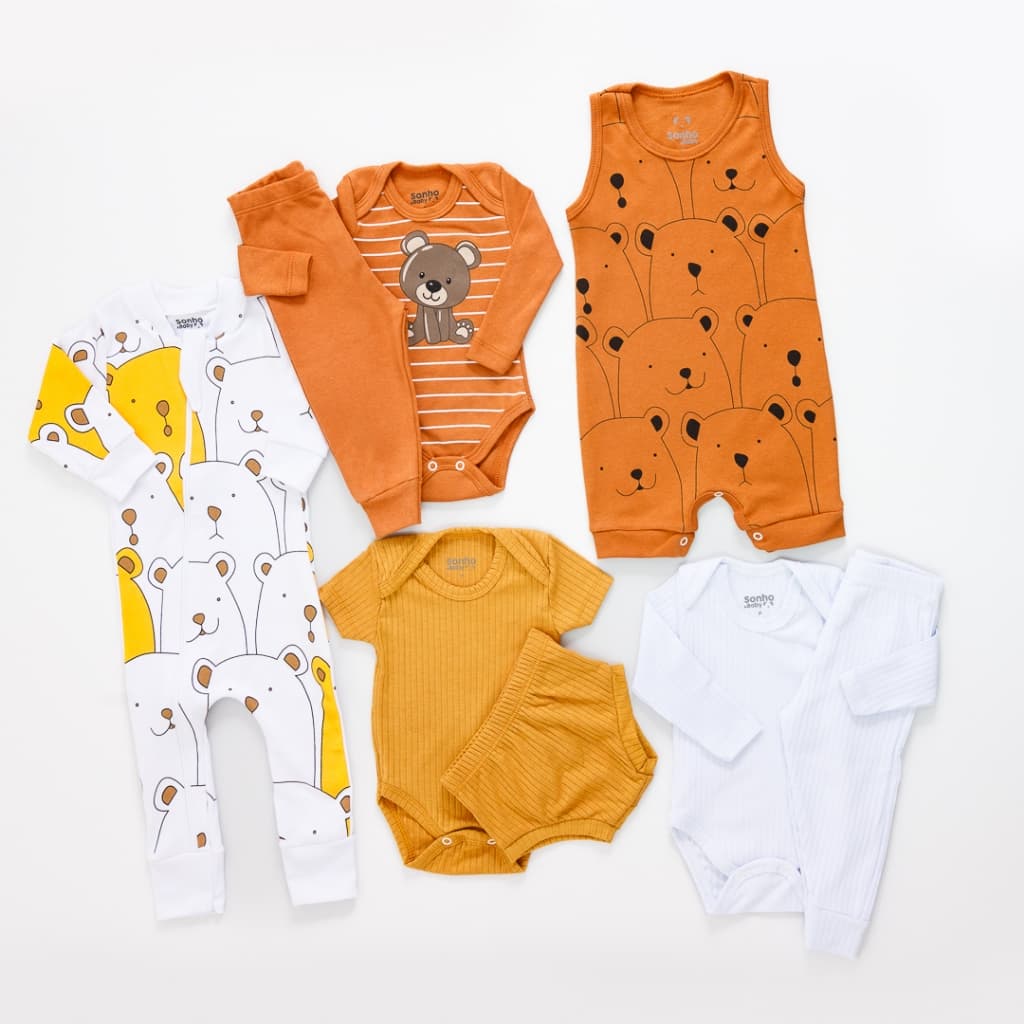 Kit Macacões e body para enxoval do bebê completo