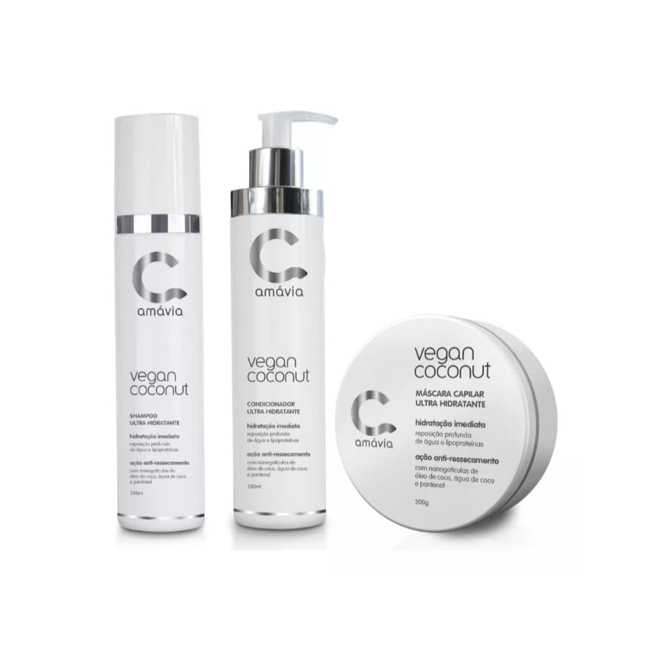 Kit Shampoo, Condicionador e Máscara Vegan Coconut Amávia Ultra Hidratante