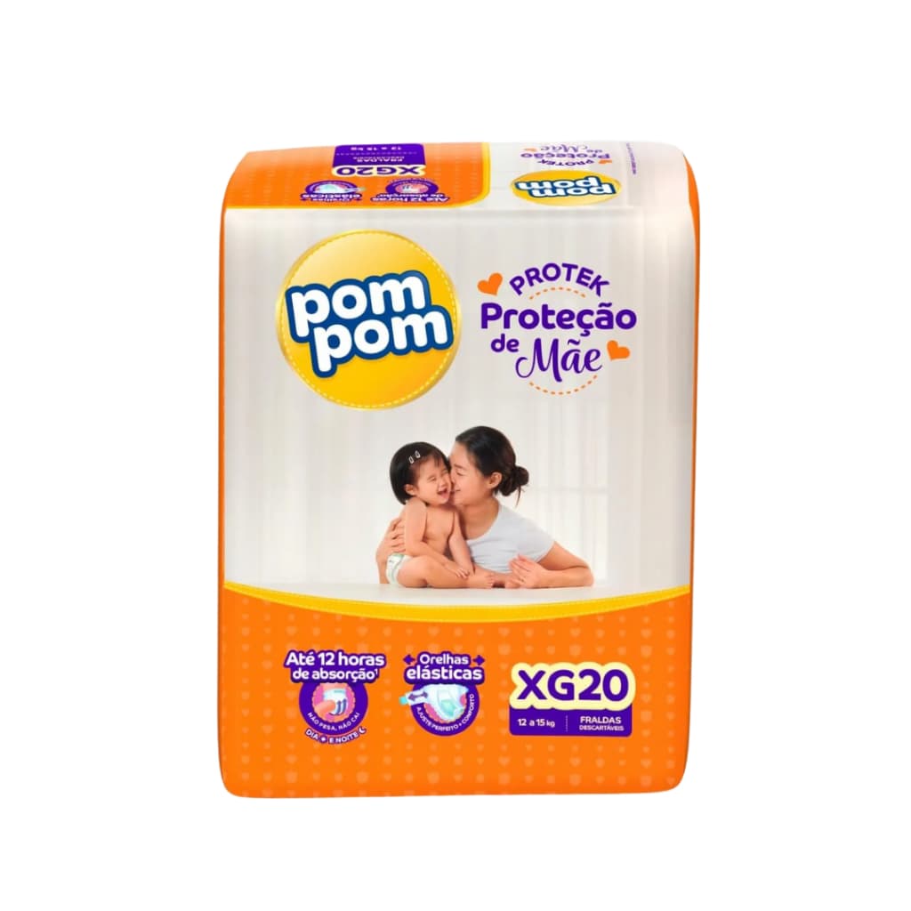 Fralda Descartável Pom Pom Derma Protek Jumbo Tamanho XG com 20 Fraldas