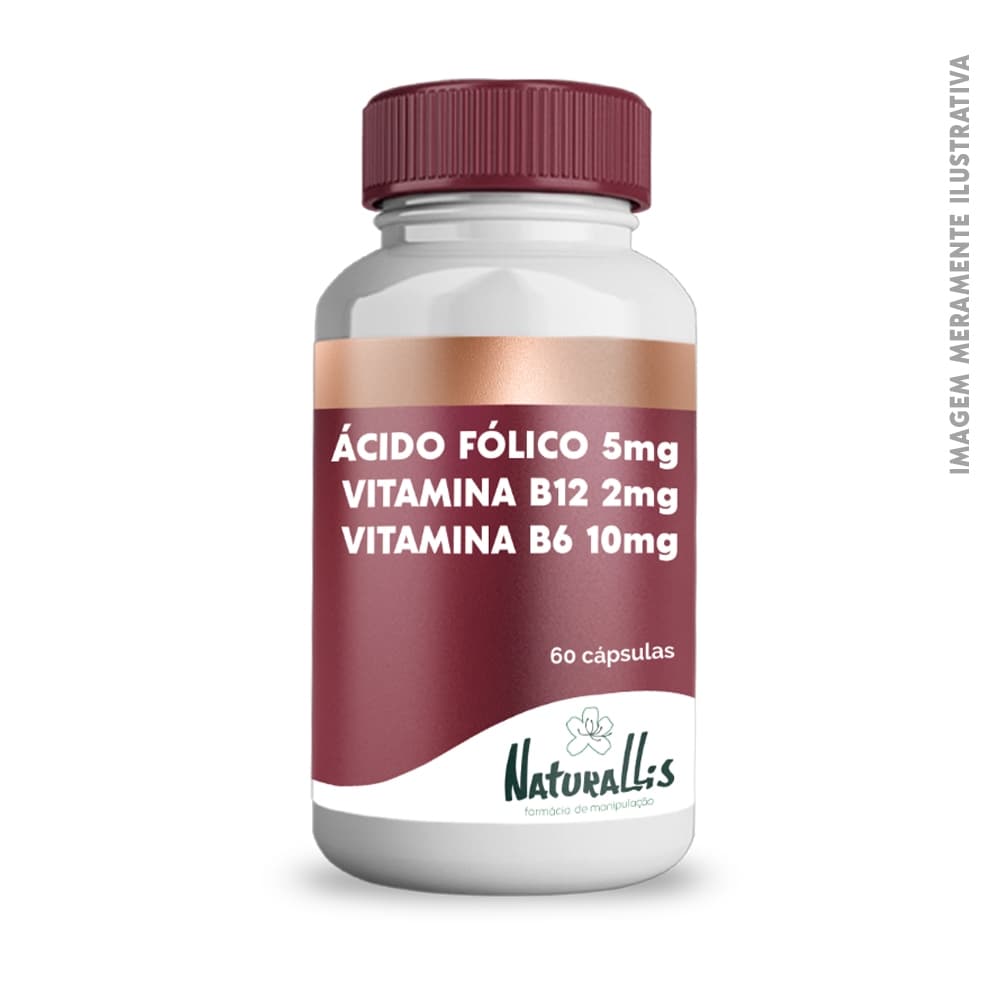 Ácido Fólico 5mg + Vitamina B12 2mg + Vitamina B6 10mg - 60 Cápsulas