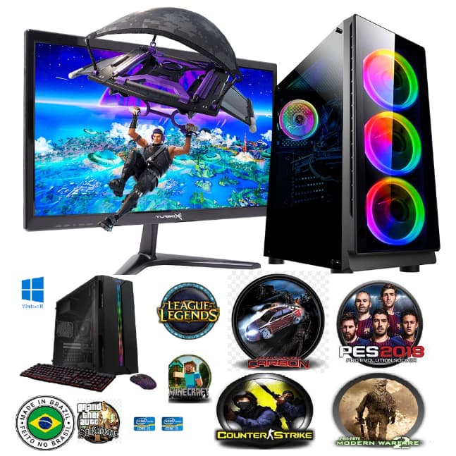 computador cpu gamer i5 16g ssd256 + hd500g estudos escritorios jogos monitor 19' lol cs mine Roblox