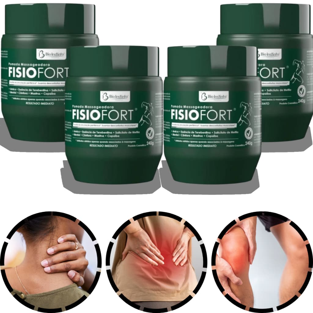 Kit 4 Potes Fisiofort Verde 240g Anti-Inflamatória Alivia Dores Musculares
