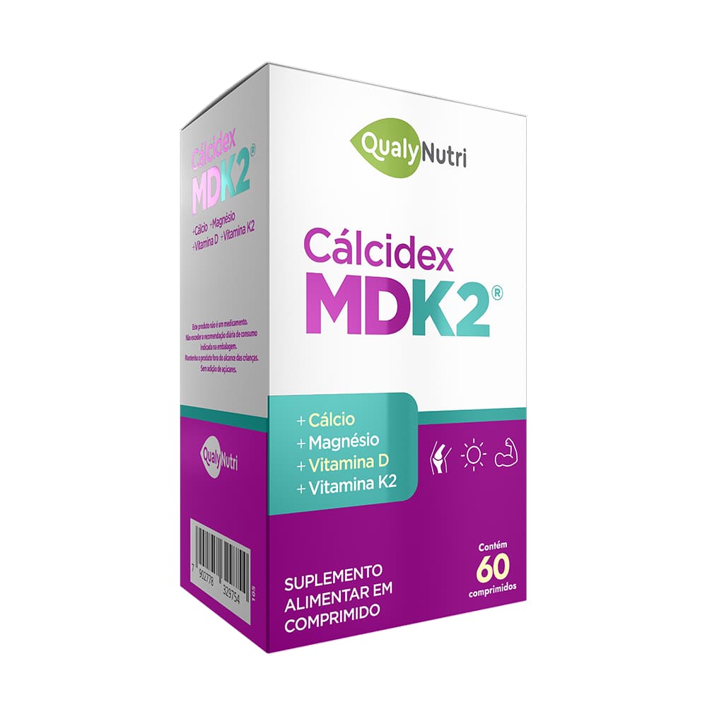 Calcidex Mdk2 C/60 Comprimidos Cálcio Magnésio Vitamina D Vitamina K Qualynutri Original