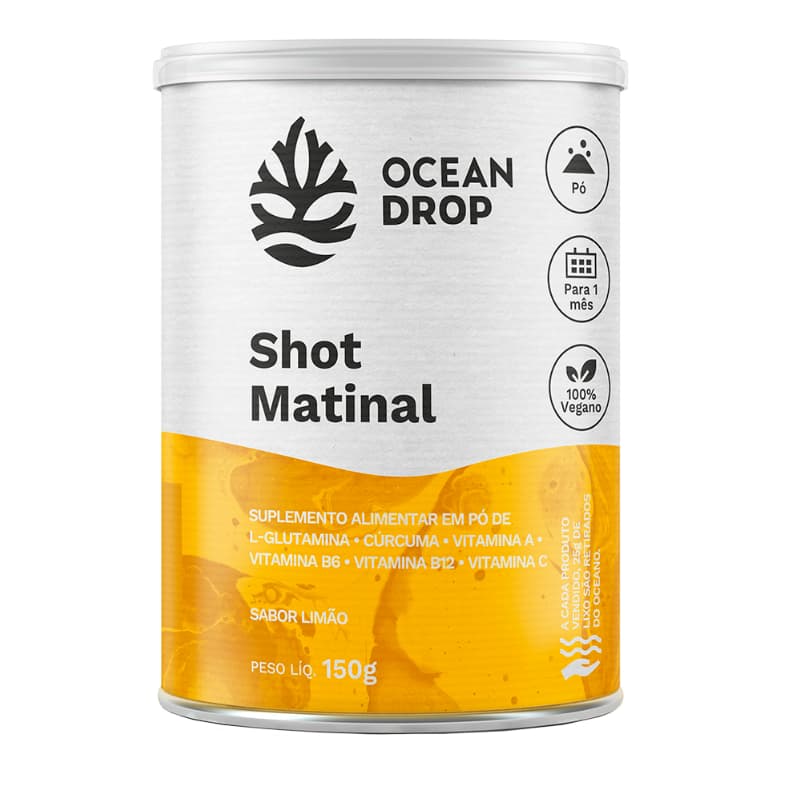 SHOT MATINAL 150g com Glutamina, Cúrcuma, Vitamina B6, Vitamina B12 e Vitamina C - Ocean Drop 30 DOSES