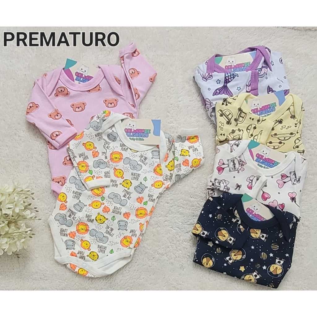 Body Bebê Prematuro 100% algodão Manga Longa Estampado Roupa de bebê menina ou menino
