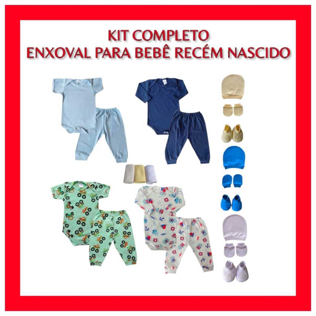 KIT 20 PEÇAS - ENXOVAL DE  BEBÊ RECÉM NASCIDO COMPLETO BODY CALÇA TOUCA LUVAS PANTUFAS ALGODÃO ROUPA DE BEBE GÊMEOS