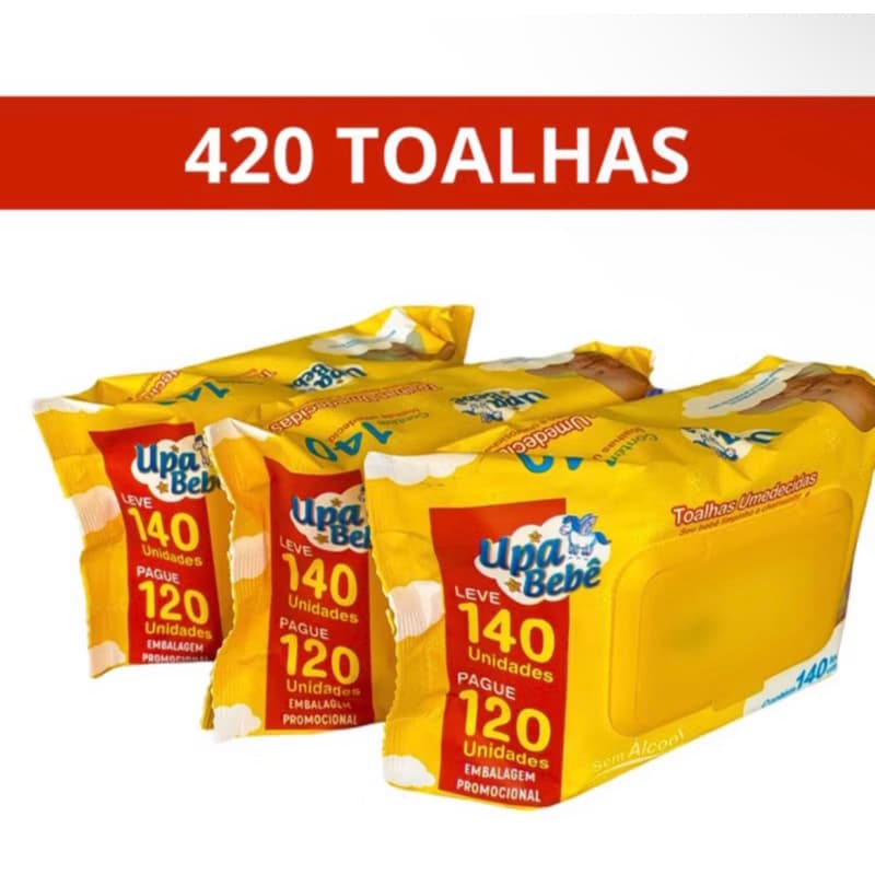 Kit com 03 pct Lenços Umedecidos Upa Bebê Toalhinhas C/ 140 Un