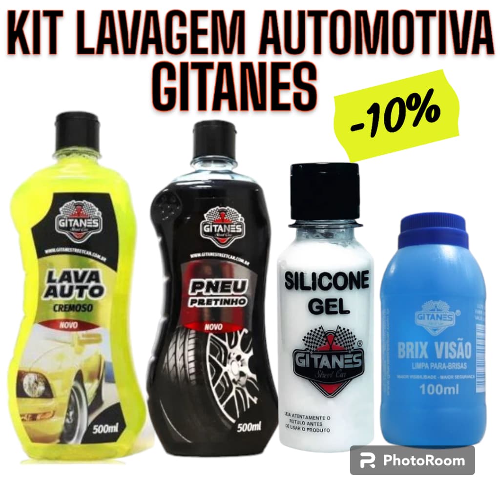 KIT LIMPEZA CARRO SHAMPOO PRETINHO SILICONE PARABRISA GITANES